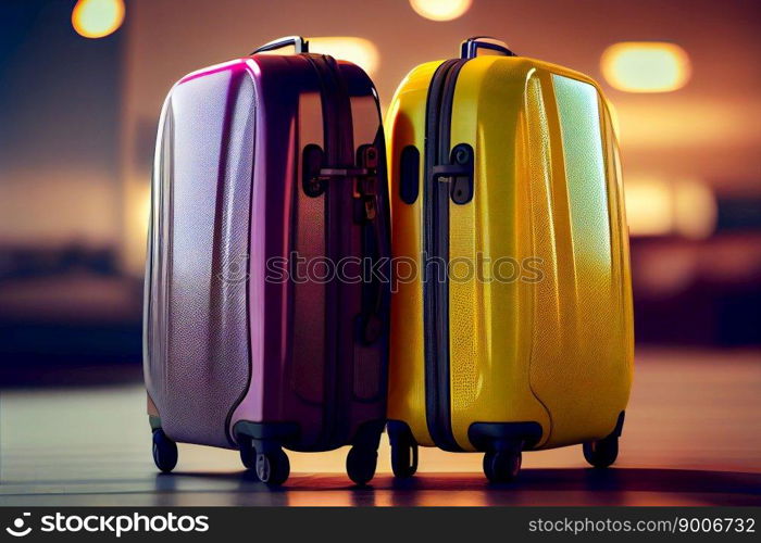 Plastic Travel Suitcases.  The concept of vacation and travel.  Generative AI
