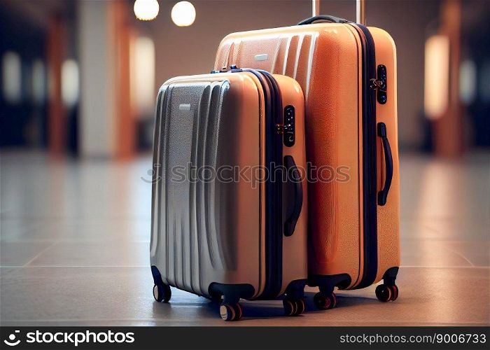Plastic Travel Suitcases.  The concept of vacation and travel.  Generative AI

