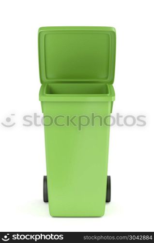 Plastic waste container. Green recycle bin on white background