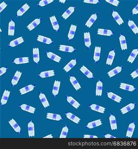 Plastic Water Bottles Seamless Pattern on Blue Background. Plastic Water Bottles Seamless Pattern