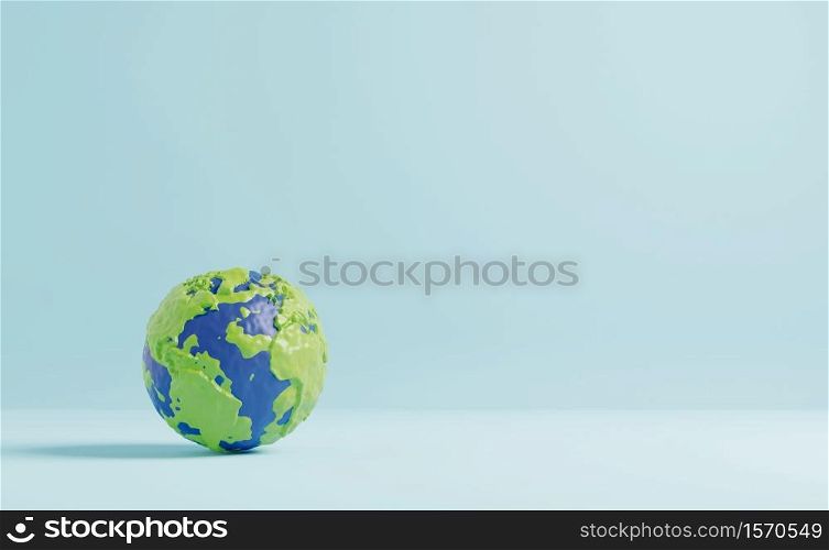 Plasticine earth on color paper background minimal style 3D render