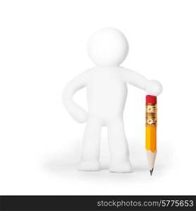 Plasticine man with pencil isolated on white background. Plasticine man with pencil