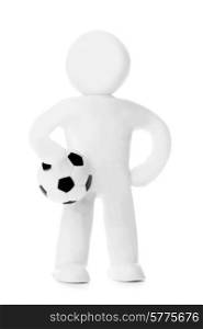 Plasticine man with soccer ball isolated on white background. Plasticine man with soccer ball