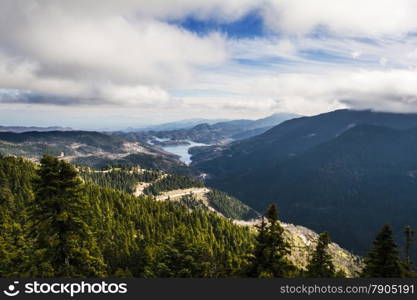 Plastiras lake panoramic view in central Greece. Plastiras lake in central Greece