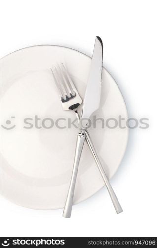 Plate and cutlery. Isolated on white background. plate and cutlery