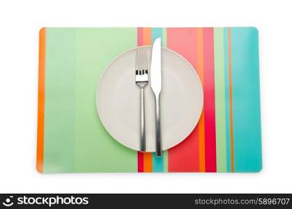 Plate and utensils served on table