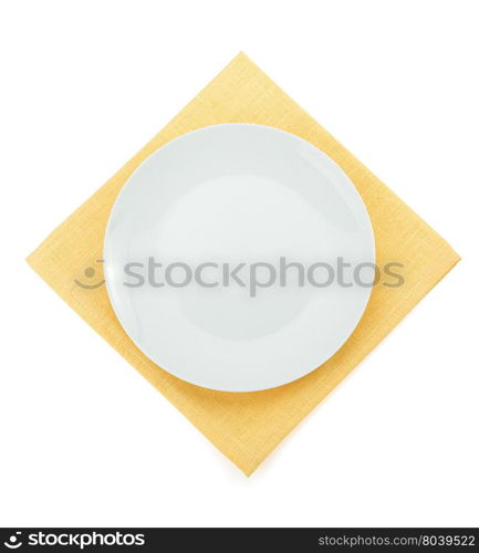 plate at napkin isolated on white background