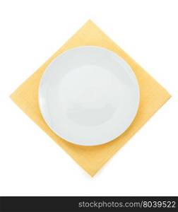 plate at napkin isolated on white background