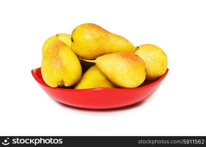 Plate full of pears isolated on the white