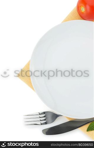 plate, knife and fork isolated on white background