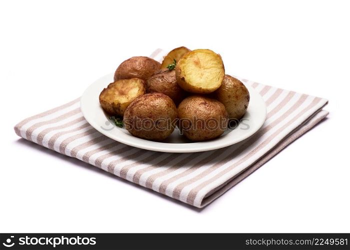 Plate of Baked potato isolated on white background. High quality photo. Plate of Baked potato isolated on white background