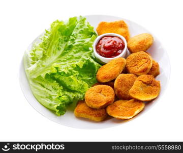 plate of chicken nuggets isolated on white background