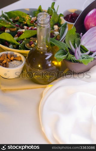 plate of fresh colorfull spinach salad close up