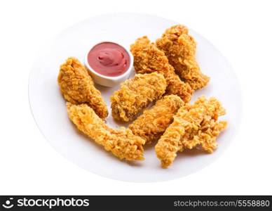 plate of fried chicken isolated on white background