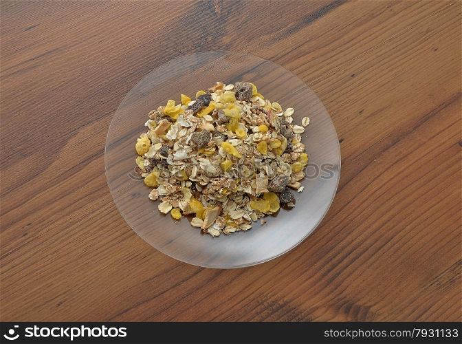 Plate of glass with muesli