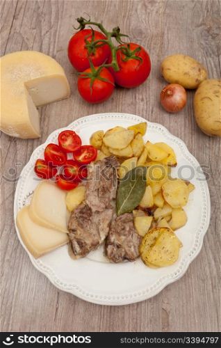 Plate of good lamb with potatoes on a white plate