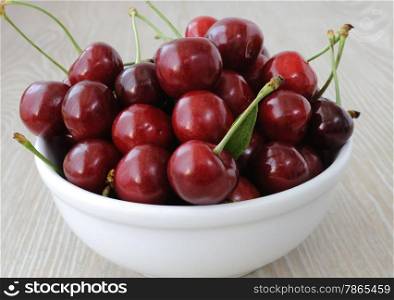plate of ripe cherries on the table