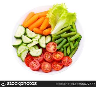 plate of salad with fresh vegetables isolated on white background