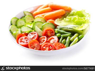 plate of salad with fresh vegetables on white background