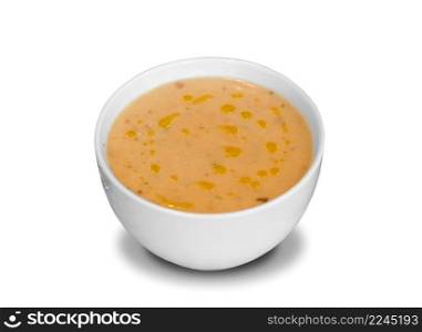 Plate of soup on white background. Plate of soup