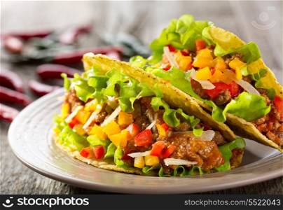 plate of taco on wooden table