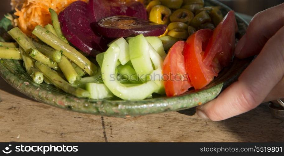 Plate of vegetable salad, Medina, Marrakesh, Morocco