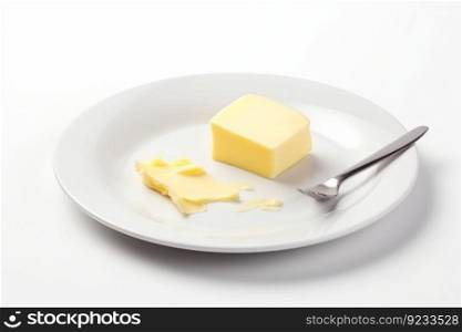 Plate piece butter with fork. Food dairy. Generate AI. Plate piece butter with fork. Generate AI