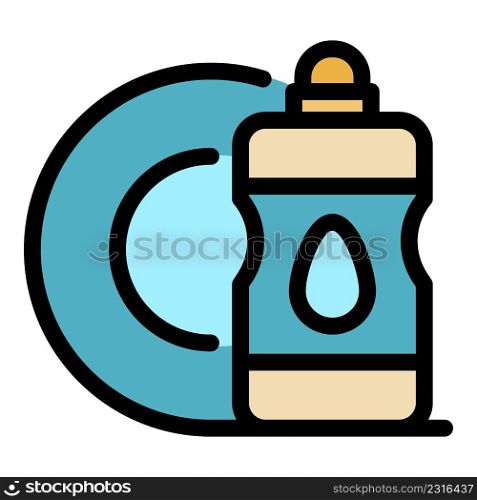 Plate wash gel bottle icon. Outline plate wash gel bottle vector icon color flat isolated. Plate wash gel bottle icon color outline vector
