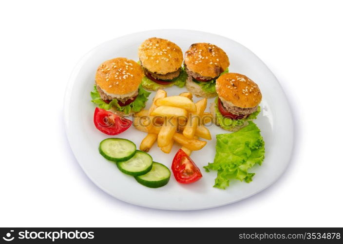 Plate with burgers and french fries