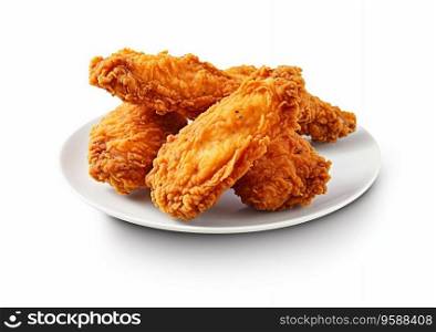 Plate with crispy fried chicken snack on white background.Ai Generative