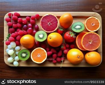 Plate with different fruits on the table made with Generative AI