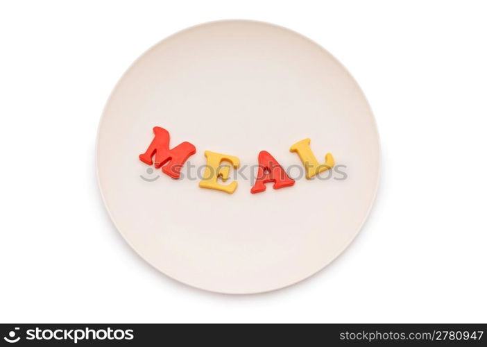 Plate with letters on the white background