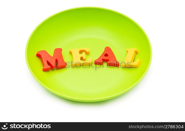 Plate with letters on the white background