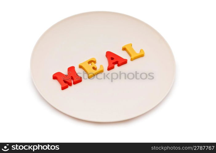 Plate with letters on the white background