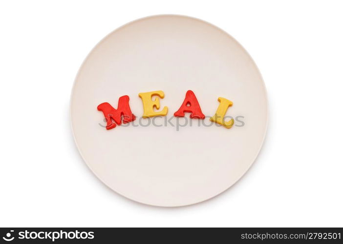 Plate with letters on the white background