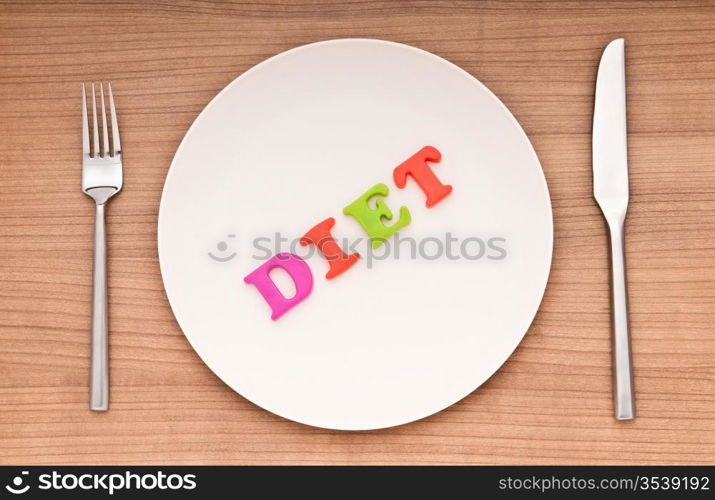 Plate with letters on the white background