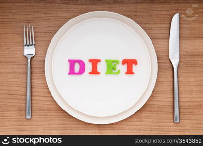 Plate with letters on the white background