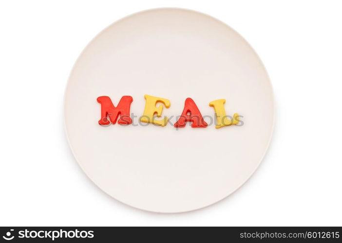 Plate with letters on the white background