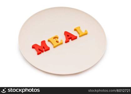 Plate with letters on the white background