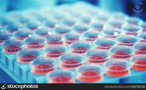 Plate with Samples for Biological Tests Analysis and Biomedical Research. Generative ai. High quality illustration. Plate with Samples for Biological Tests Analysis and Biomedical Research. Generative ai