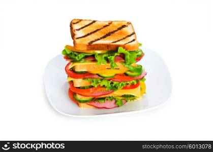 Plate with sandwich isolated on the white