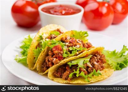 plate with taco and fresh tomatoes