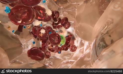 platelets and blood cells 3D Illustration. platelets and blood cells