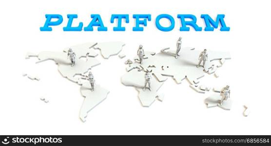 Platform Global Business Abstract with People Standing on Map. Platform Global Business
