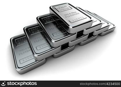 Platinum ingots stacked in a pyramid on white