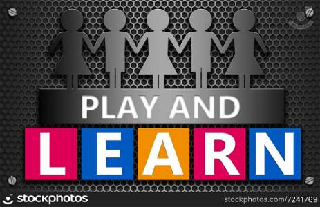 Play and learn concept on mesh hexagon background, 3d rendering