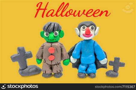 Play dough Dracula and Monster halloween on white background