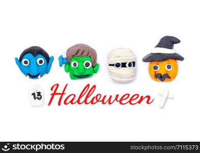 Play dough Dracula and Pumpkin and Mummy Monster halloween on white background