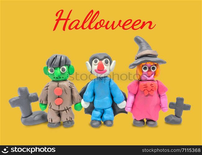 Play dough Dracula and Witch and Monster on white background