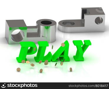 PLAY- words of color letters and silver details on white background